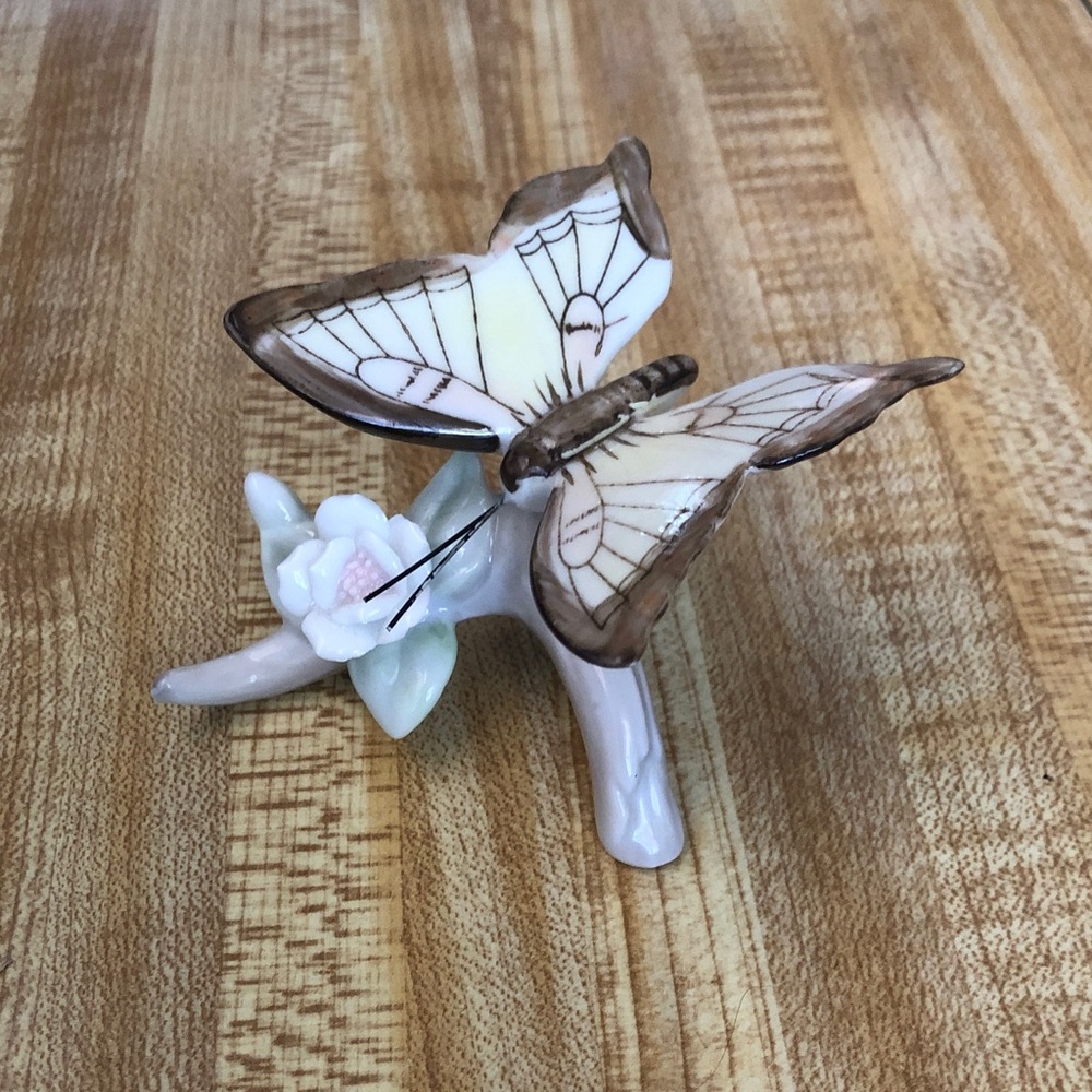 George Good Pink Porcelain Rose Monarch Butterfly Figurine Vintage Collectable